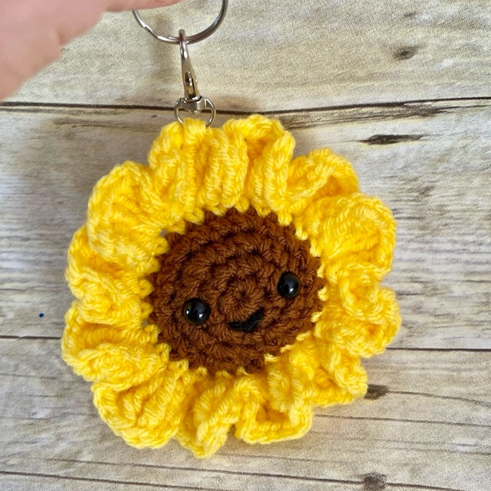 Crochet Sunflower Smiley Face Keychain/ Bag Charm